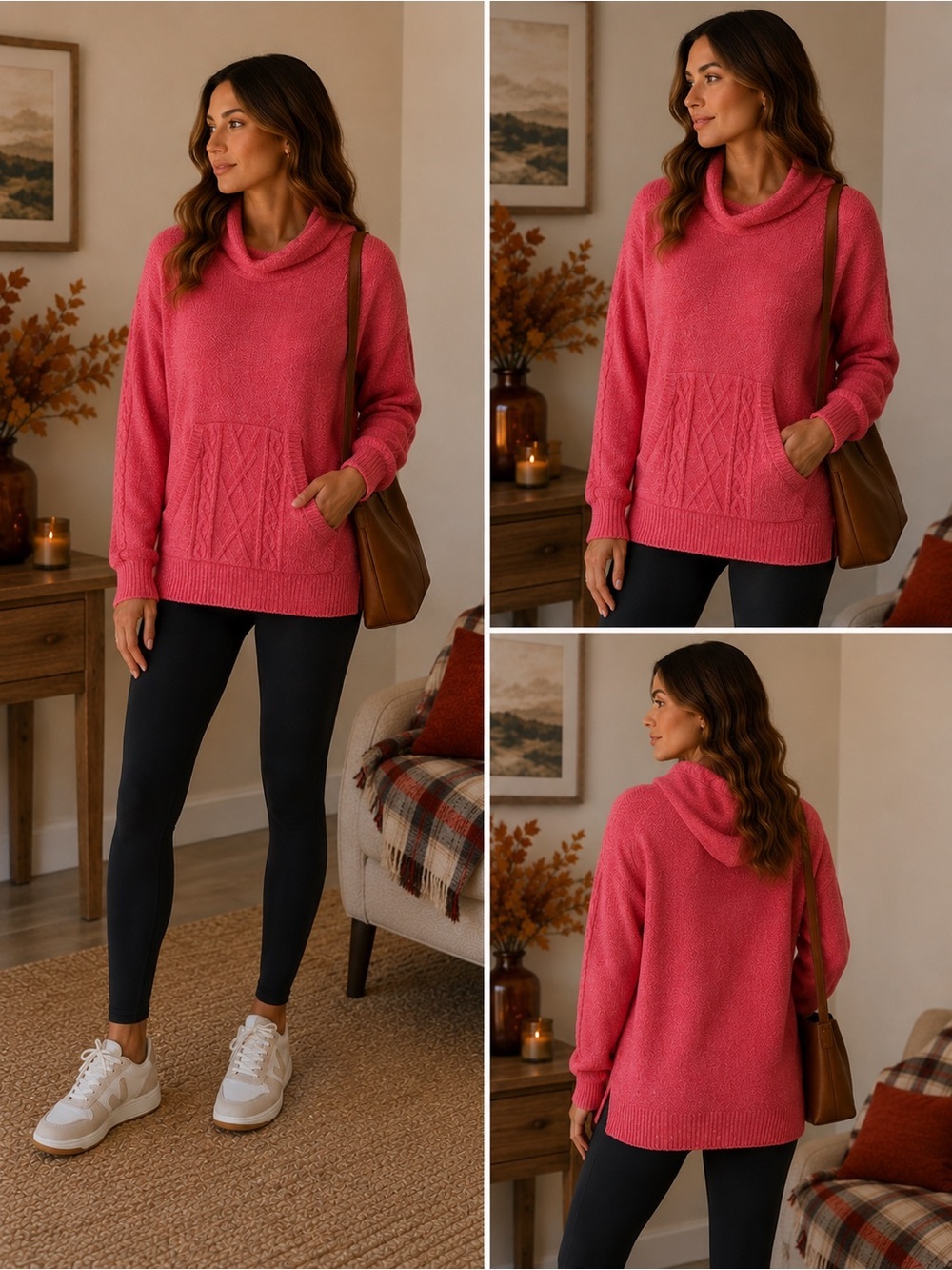 CAbi Vibrant Pink Cowl Neck Sweater